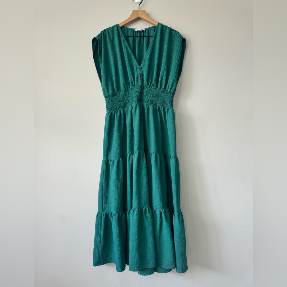 Calvin Klein Teal Tiered Shirred waist Maxi Sleeveless Dress Size 16
